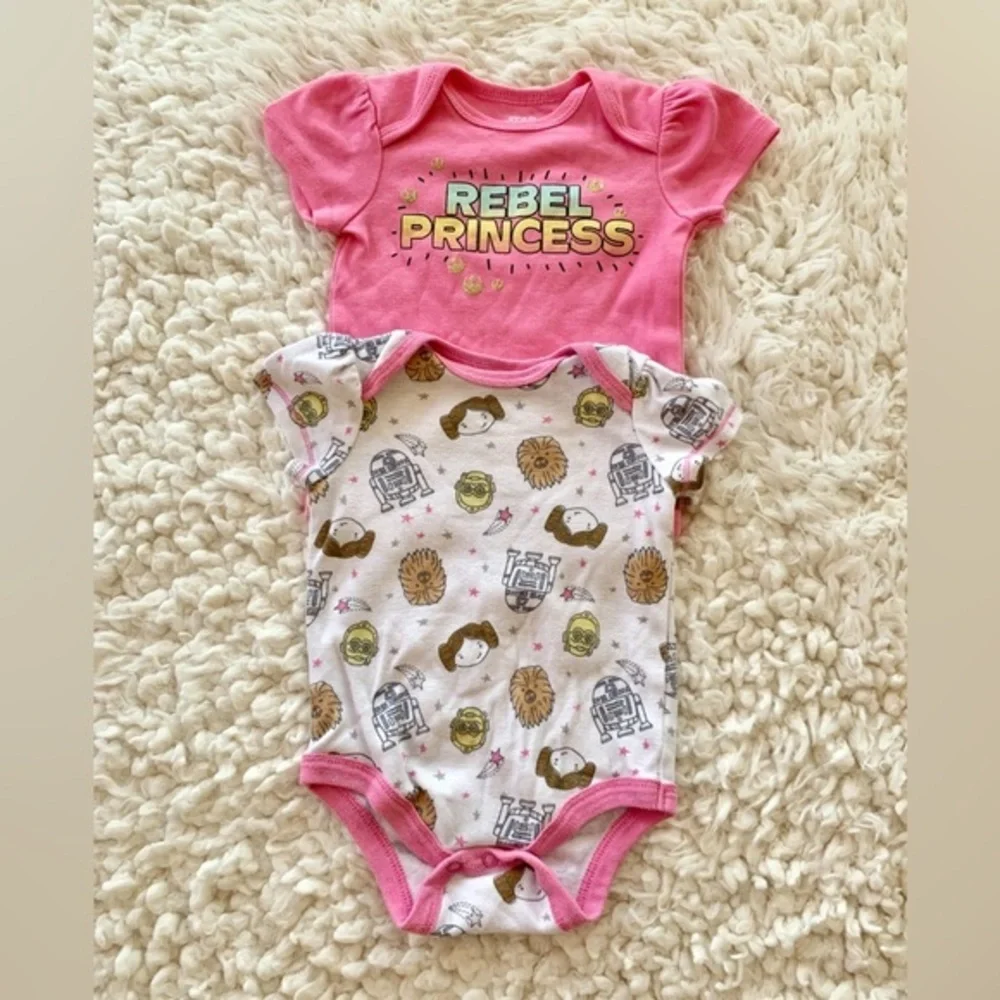 Bundle of 2 Baby Girl Pink Star Wars Disney Baby Print Onesies 3-6 M